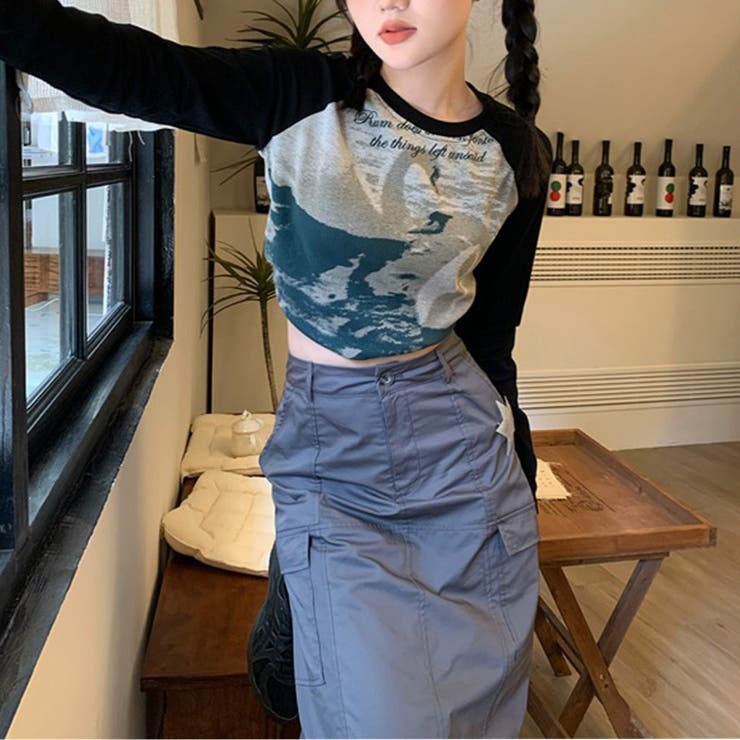 甘辛系ガールズ☆クルーネック 長袖Tシャツ クロップド丈 | 17kg | 詳細画像2 