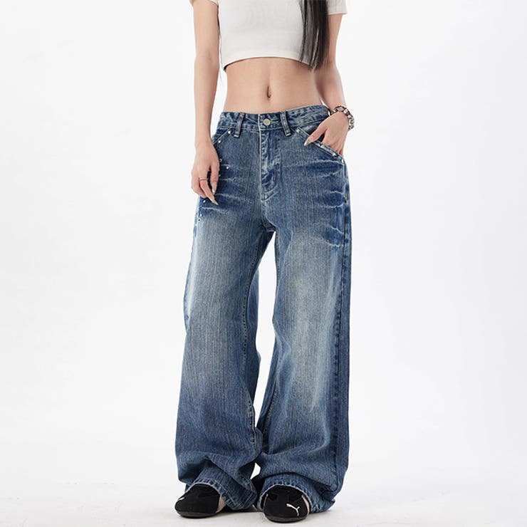 ユニセックス☆スタッズ デニムパンツ ヴィンテージ ウォッシュ | 17kg | 詳細画像5 