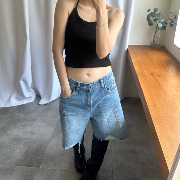 新品タグ付き♡SNIDEL♡人気完売♡クロップドデニムパンツ 夏のニットデニムクロップドパンツ(スマートニットジーンズ