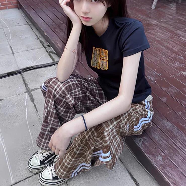 2025秋☆甘辛系ガールズ☆ルーズ チェック スウェット パンツ | 17kg | 詳細画像3 