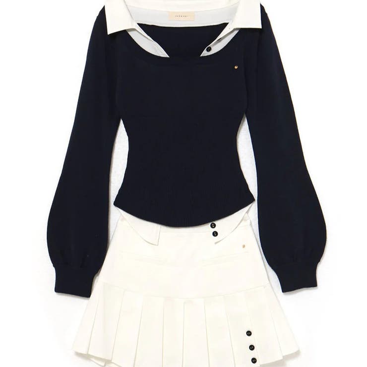 2025秋☆バイカラー襟付き トップス + プリーツスカート 2点セット | 17kg | 詳細画像2 