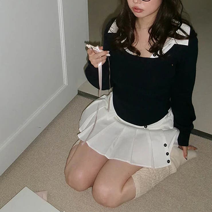 2025秋☆バイカラー襟付き トップス + プリーツスカート 2点セット | 17kg | 詳細画像7 