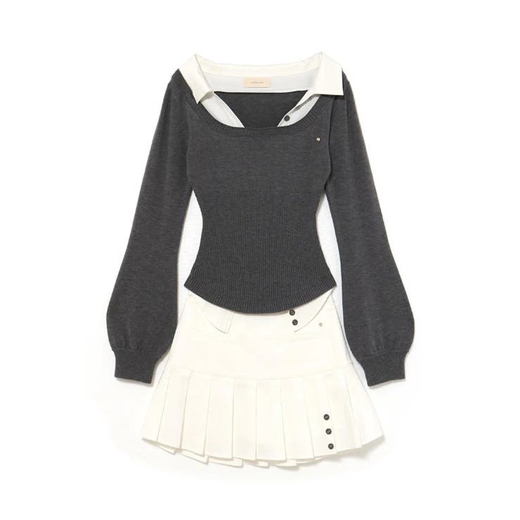 2025秋☆バイカラー襟付き トップス + プリーツスカート 2点セット | 17kg | 詳細画像3 