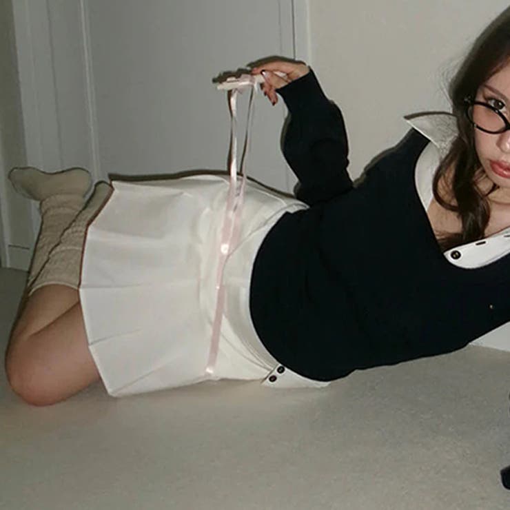 2025秋☆バイカラー襟付き トップス + プリーツスカート 2点セット | 17kg | 詳細画像8 