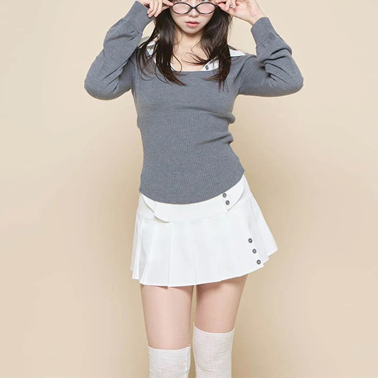 2025秋☆バイカラー襟付き トップス + プリーツスカート 2点セット | 17kg | 詳細画像9 