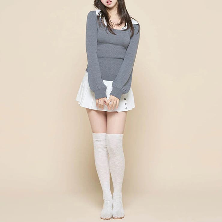 2025秋☆バイカラー襟付き トップス + プリーツスカート 2点セット | 17kg | 詳細画像10 