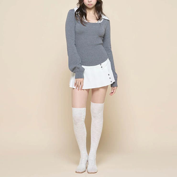 2025秋☆バイカラー襟付き トップス + プリーツスカート 2点セット | 17kg | 詳細画像11 