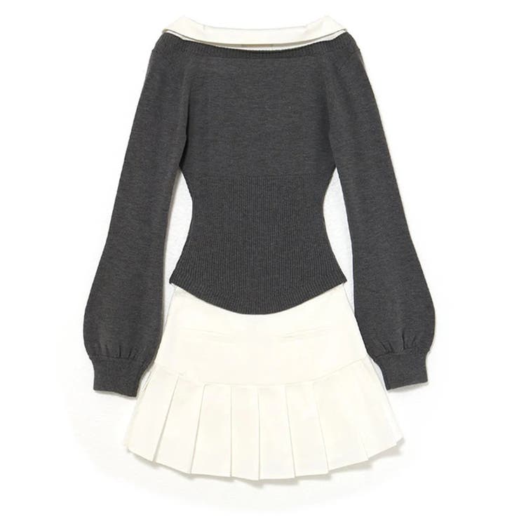 2025秋☆バイカラー襟付き トップス + プリーツスカート 2点セット | 17kg | 詳細画像12 