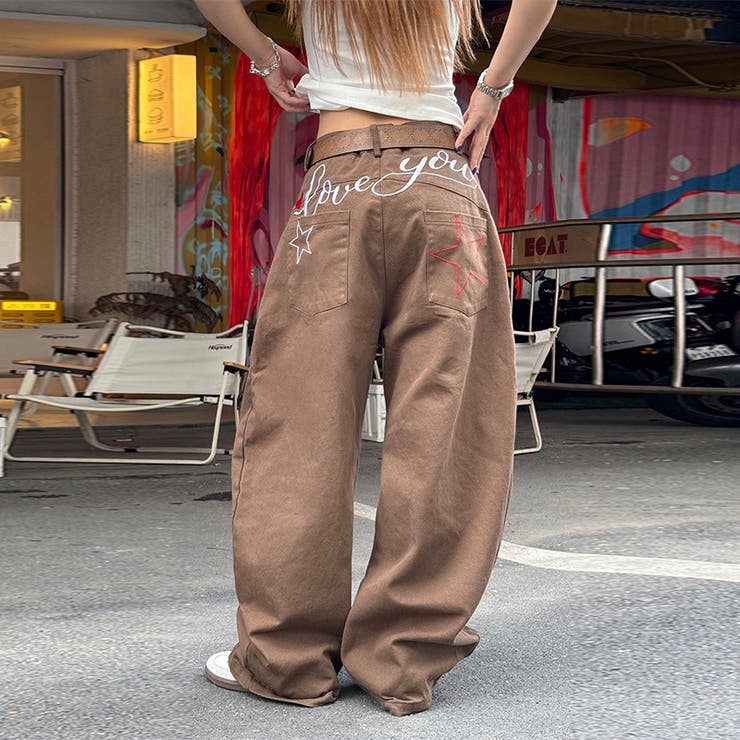 2025秋☆ユニセックス☆ストリートレトロスターロゴ刺繍デニムパンツ | 17kg | 詳細画像1 