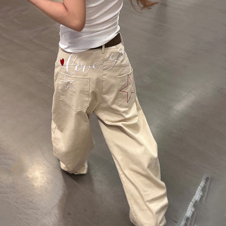 2025秋☆ユニセックス☆ストリートレトロスターロゴ刺繍デニムパンツ | 17kg | 詳細画像5 