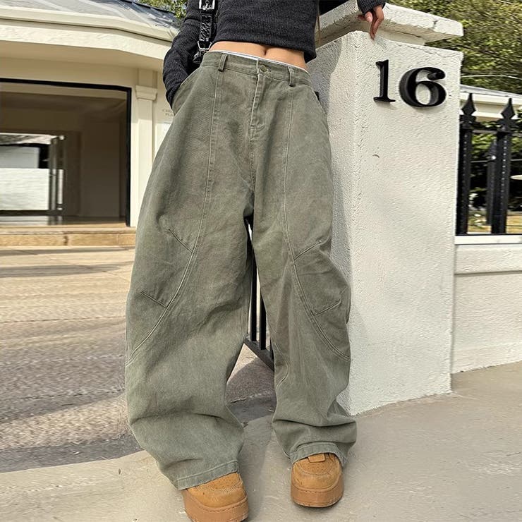 グリーン | 2025秋☆ユニセックス☆シンプル ワイドシルエットフロア丈 カーブデニム | 17kg