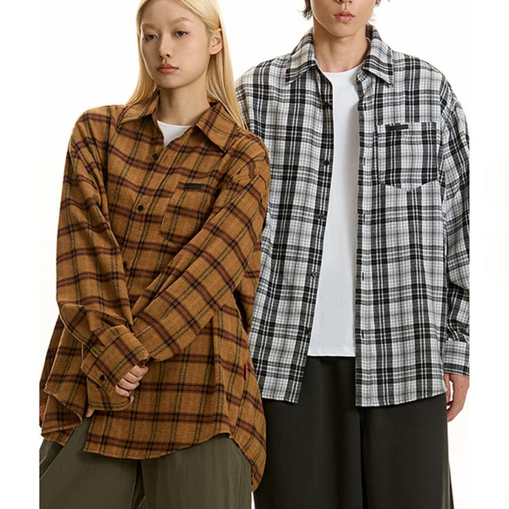 25新品ジーフォア　長袖　人気シャツ春夏秋 2025秋☆ユニセックス☆チェック長袖シャツ[品番：SNJW0002514