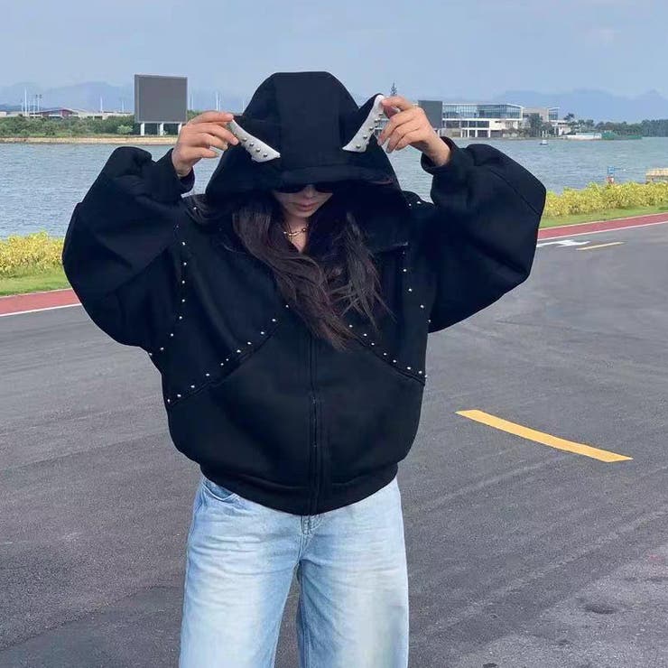 2025秋☆甘辛系ガールズ☆パッチワーク スタッズドーベルマンイヤーフーディー | 17kg | 詳細画像10