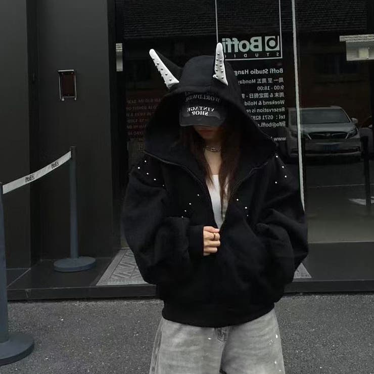 2025秋☆甘辛系ガールズ☆パッチワーク スタッズドーベルマンイヤーフーディー | 17kg | 詳細画像12