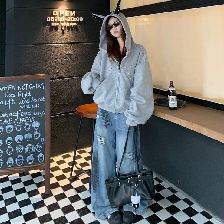 2025秋☆甘辛系ガールズ☆パッチワーク スタッズドーベルマンイヤーフーディー | 17kg | 詳細画像13