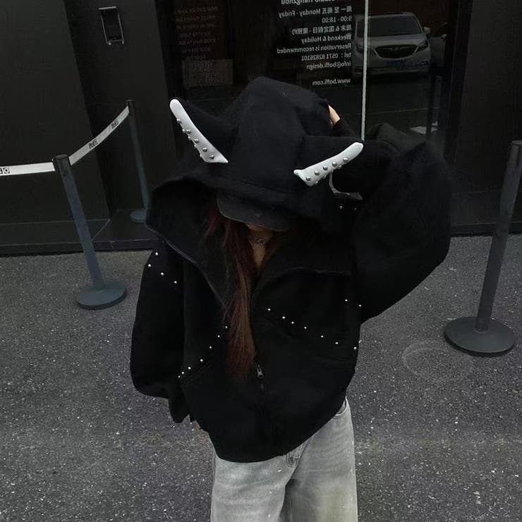 2025秋☆甘辛系ガールズ☆パッチワーク スタッズドーベルマンイヤーフーディー | 17kg | 詳細画像15