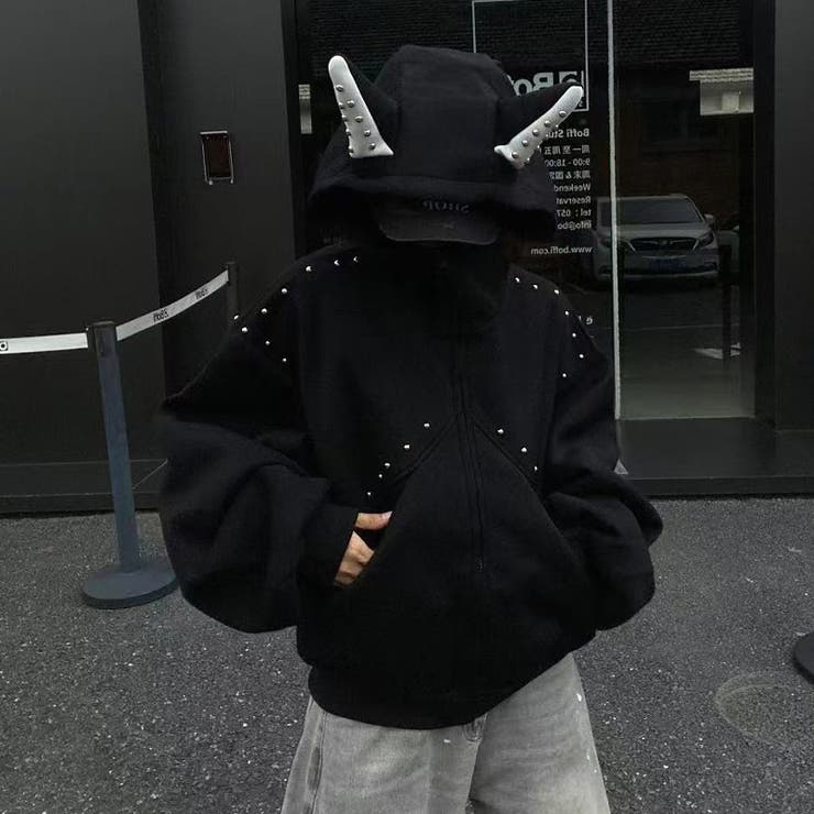 2025秋☆甘辛系ガールズ☆パッチワーク スタッズドーベルマンイヤーフーディー | 17kg | 詳細画像16