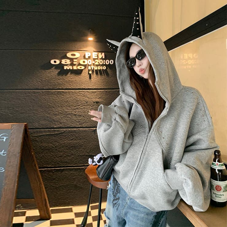 2025秋☆甘辛系ガールズ☆パッチワーク スタッズドーベルマンイヤーフーディー | 17kg | 詳細画像18