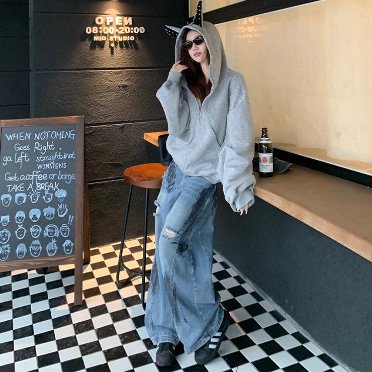 2025秋☆甘辛系ガールズ☆パッチワーク スタッズドーベルマンイヤーフーディー | 17kg | 詳細画像22