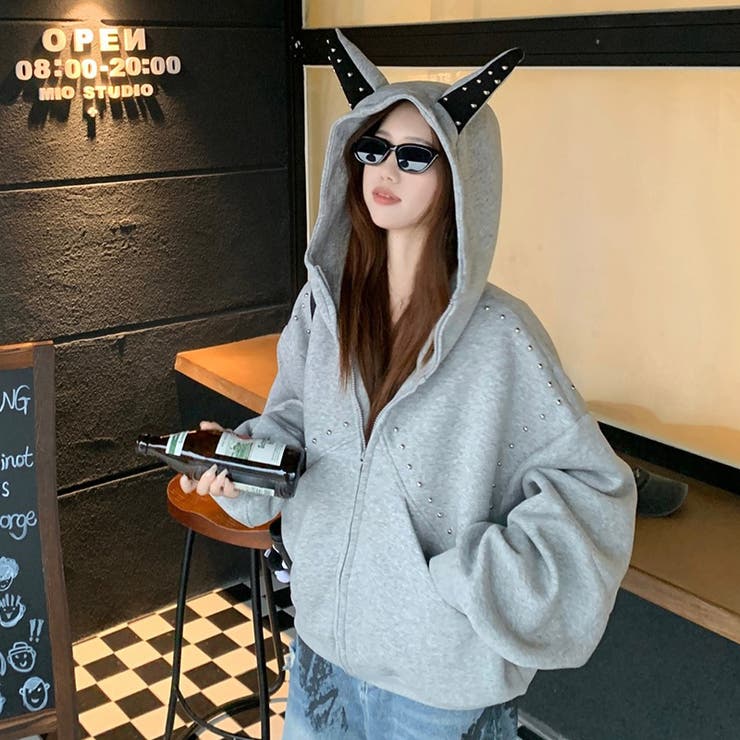 2025秋☆甘辛系ガールズ☆パッチワーク スタッズドーベルマンイヤーフーディー | 17kg | 詳細画像3