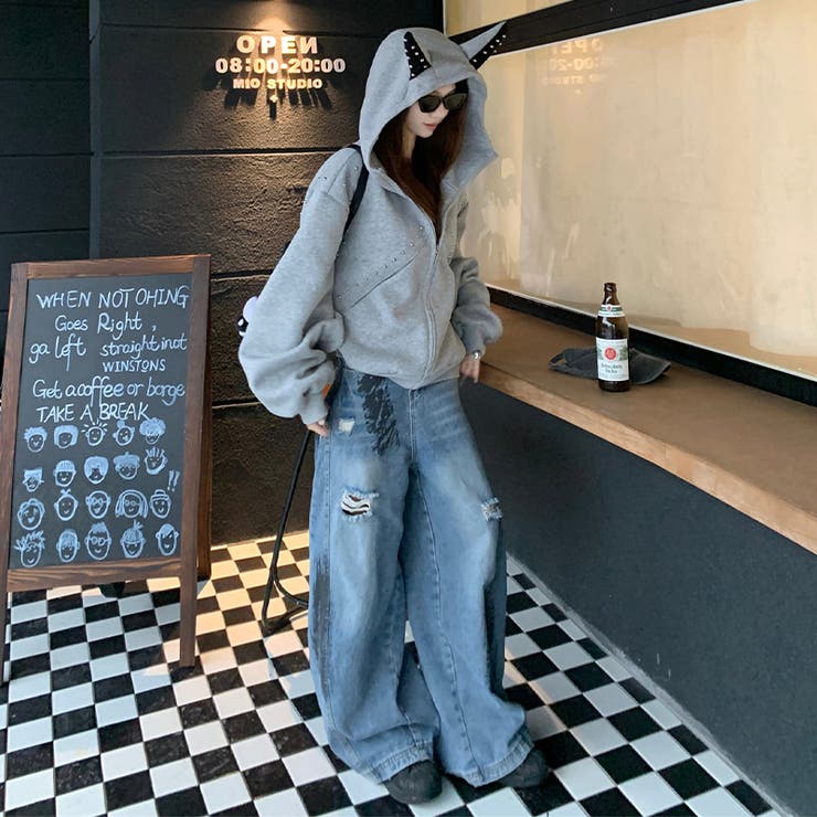 2025秋☆甘辛系ガールズ☆パッチワーク スタッズドーベルマンイヤーフーディー | 17kg | 詳細画像23