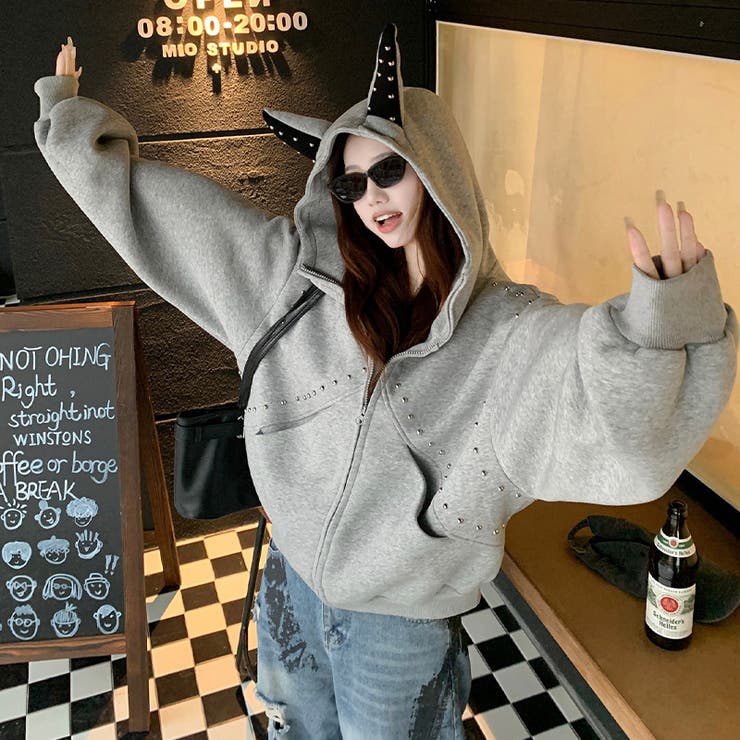 2025秋☆甘辛系ガールズ☆パッチワーク スタッズドーベルマンイヤーフーディー | 17kg | 詳細画像24