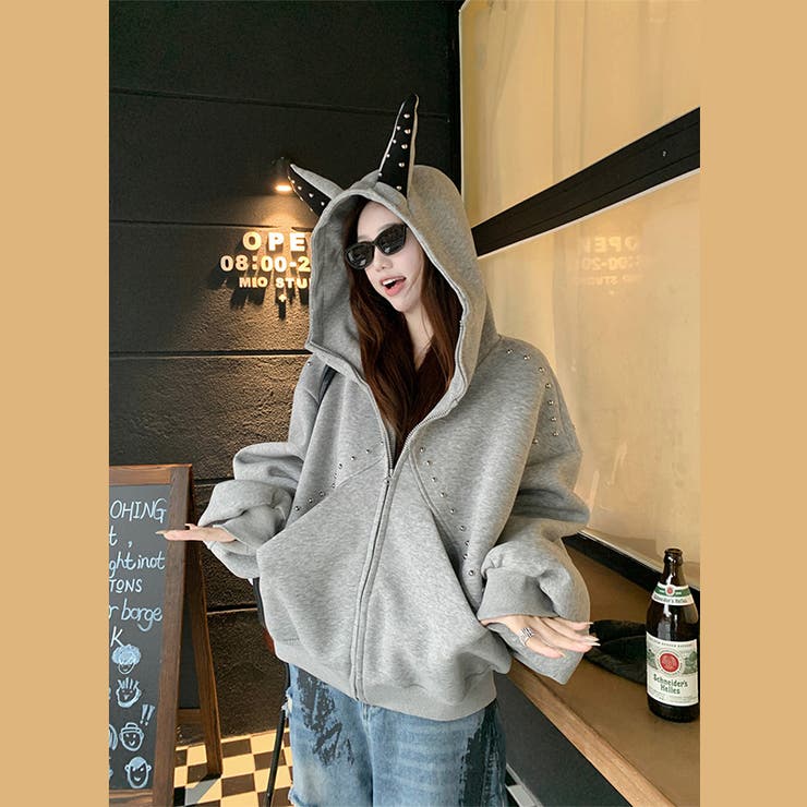 2025秋☆甘辛系ガールズ☆パッチワーク スタッズドーベルマンイヤーフーディー | 17kg | 詳細画像25