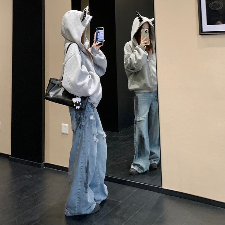 2025秋☆甘辛系ガールズ☆パッチワーク スタッズドーベルマンイヤーフーディー | 17kg | 詳細画像26