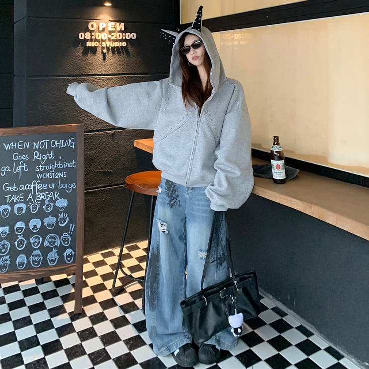 2025秋☆甘辛系ガールズ☆パッチワーク スタッズドーベルマンイヤーフーディー | 17kg | 詳細画像27