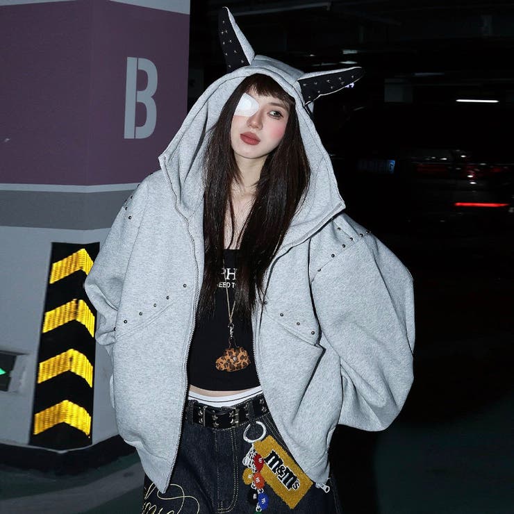 2025秋☆甘辛系ガールズ☆パッチワーク スタッズドーベルマンイヤーフーディー | 17kg | 詳細画像36