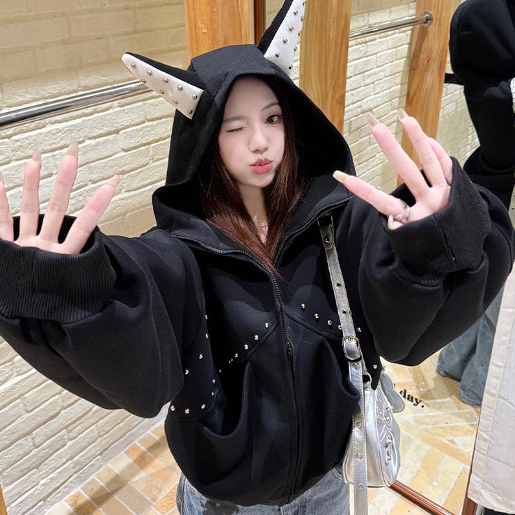 2025秋☆甘辛系ガールズ☆パッチワーク スタッズドーベルマンイヤーフーディー | 17kg | 詳細画像38