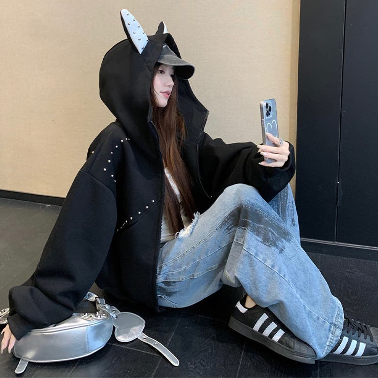 2025秋☆甘辛系ガールズ☆パッチワーク スタッズドーベルマンイヤーフーディー | 17kg | 詳細画像40