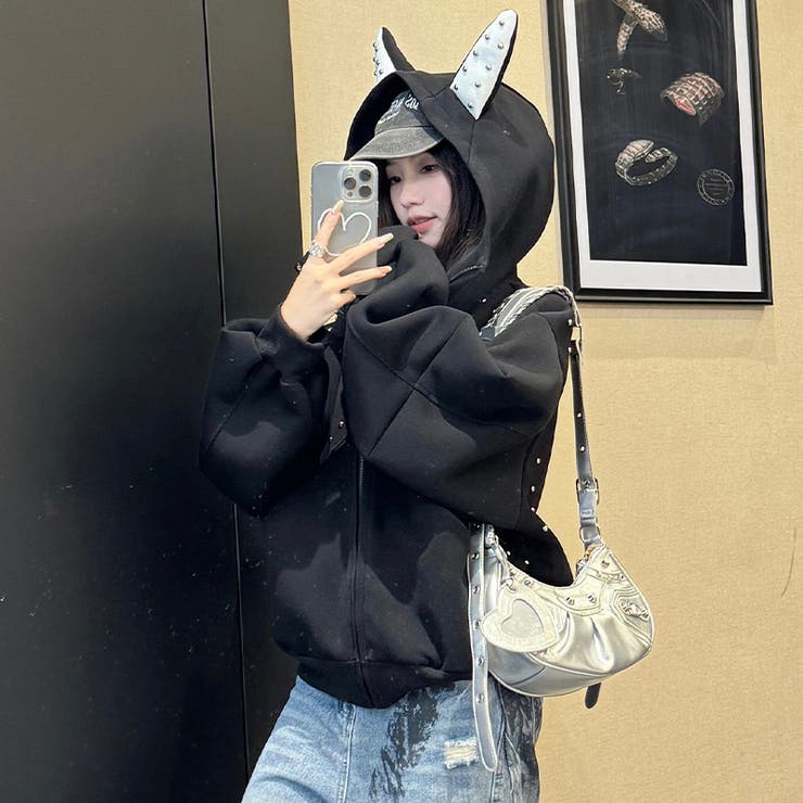 2025秋☆甘辛系ガールズ☆パッチワーク スタッズドーベルマンイヤーフーディー | 17kg | 詳細画像41