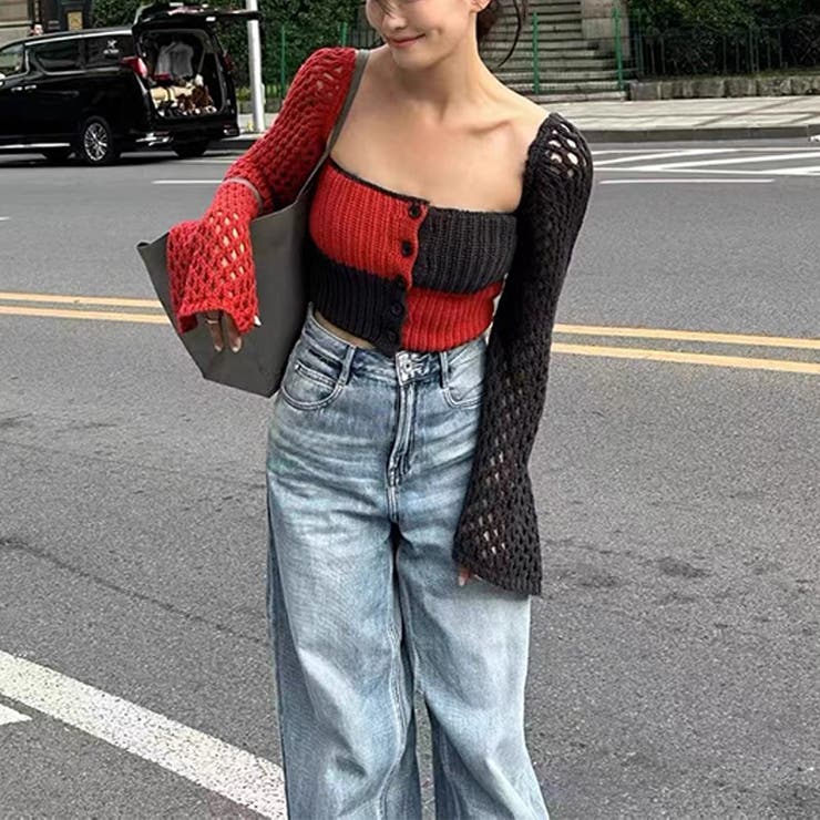 2025秋☆甘辛系ガールズ☆ノースリーブ薄手ニット メッシュ風カーディガン | 17kg | 詳細画像6 