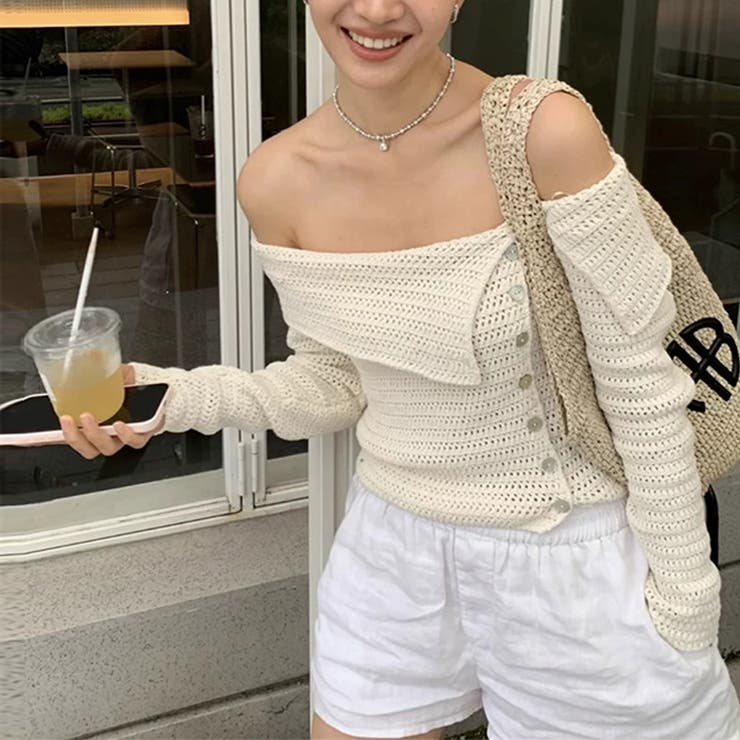 2025秋☆甘辛系ガールズ☆ニットトップス アシンメトリー 肩開きデザイン | 17kg | 詳細画像4 