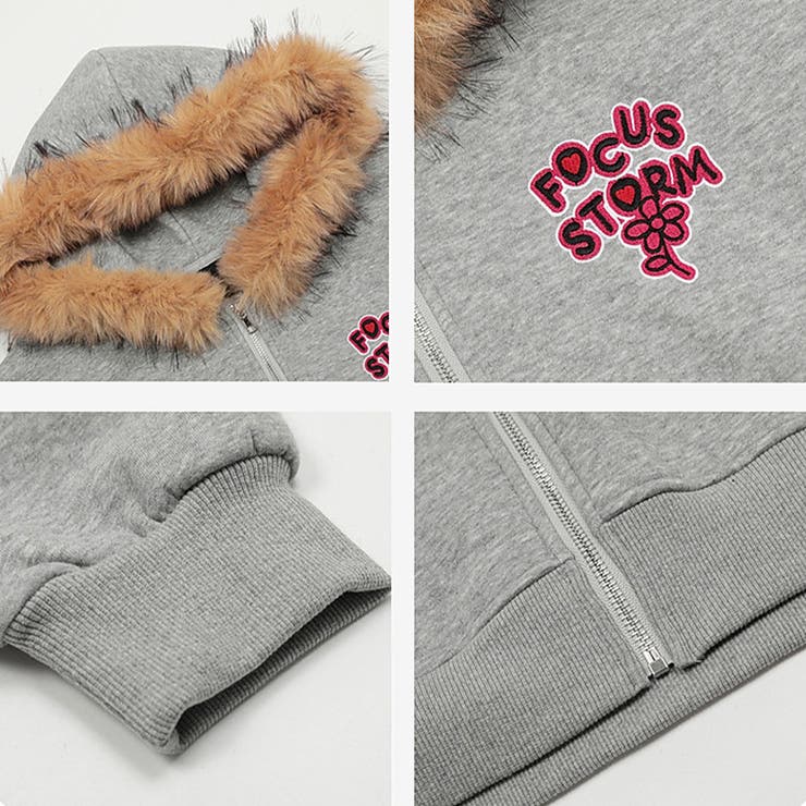 2025秋☆ユニセックス☆パーカー 刺繍入りボア襟 ジップアップアウター | 17kg | 詳細画像6 