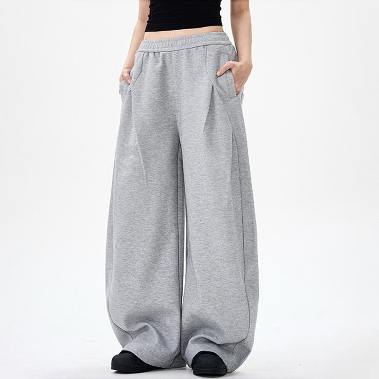 2025秋☆ユニセックス☆パンツ プリーツ入りワイドスウェットパンツ | 17kg | 詳細画像1 