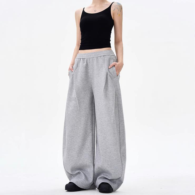 2025秋☆ユニセックス☆パンツ プリーツ入りワイドスウェットパンツ | 17kg | 詳細画像2 