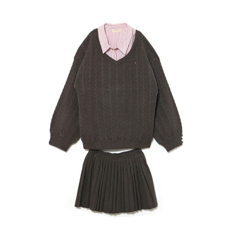 甘辛系ガールズ☆Vネックセーター重ね着ストライプシャツプリーツスカート | 17kg | 詳細画像2 