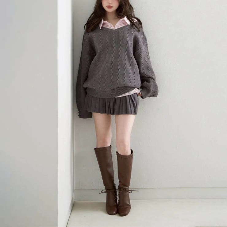 甘辛系ガールズ☆Vネックセーター重ね着ストライプシャツプリーツスカート | 17kg | 詳細画像4 