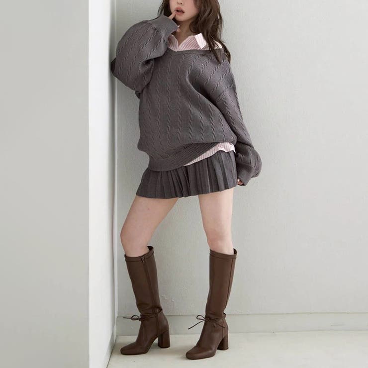 甘辛系ガールズ☆Vネックセーター重ね着ストライプシャツプリーツスカート | 17kg | 詳細画像6 