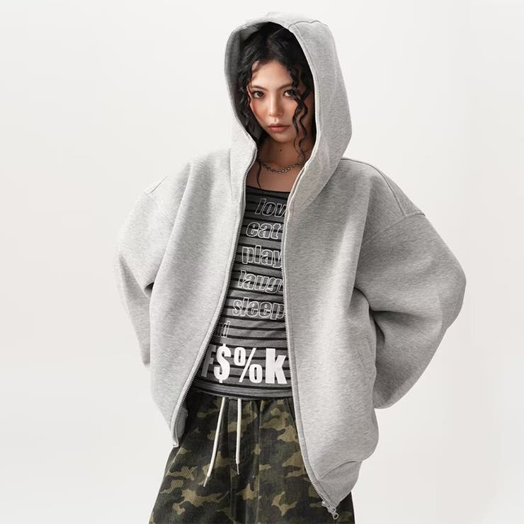 ユニセックス☆オーバーサイズエアレイヤーカーディガンパーカー | 17kg | 詳細画像2 