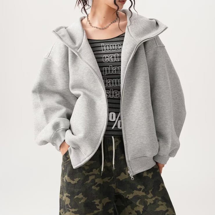 ライトグレー | ユニセックス☆オーバーサイズエアレイヤーカーディガンパーカー | 17kg