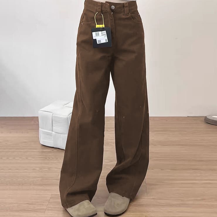 2025秋☆ゆるカワコーデ☆ブラウンカーブデニムパンツ[品番