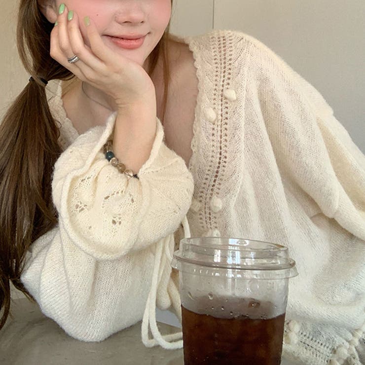 甘辛系ガールズ☆Vネックレースリボンニットカーディガン | 17kg | 詳細画像8 