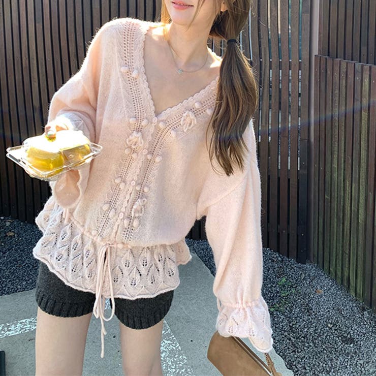 甘辛系ガールズ☆Vネックレースリボンニットカーディガン | 17kg | 詳細画像12 