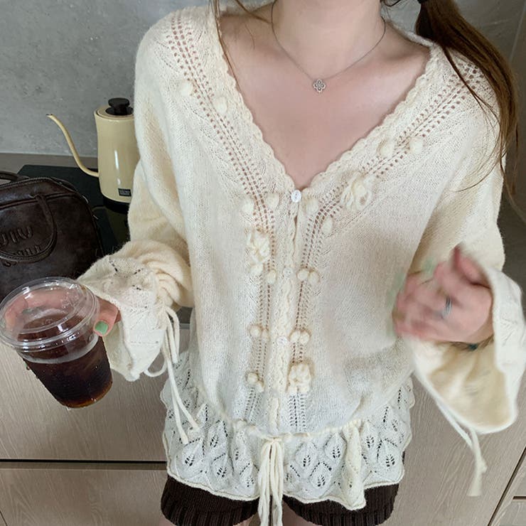甘辛系ガールズ☆Vネックレースリボンニットカーディガン | 17kg | 詳細画像5 