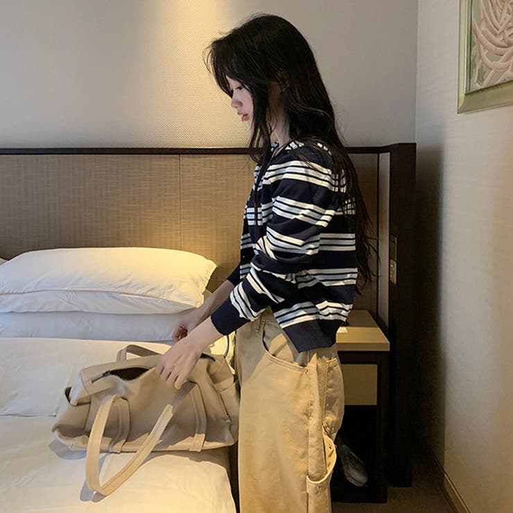 甘辛系ガールズ☆クルーネック配色ボーダー長袖ウール混ニットカーディガン | 17kg | 詳細画像6 
