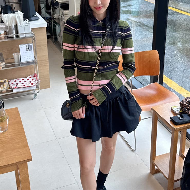 甘辛系ガールズ☆魅力的で大人可愛い配色ストライプ襟付きショートニットジャケット | 17kg | 詳細画像15 