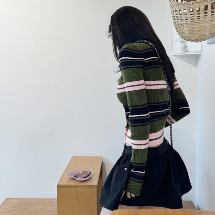 甘辛系ガールズ☆魅力的で大人可愛い配色ストライプ襟付きショートニットジャケット | 17kg | 詳細画像17 